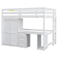Full Size Loft Bed With Wardrobe, Desk And Storage Drawers, White Full White Pine