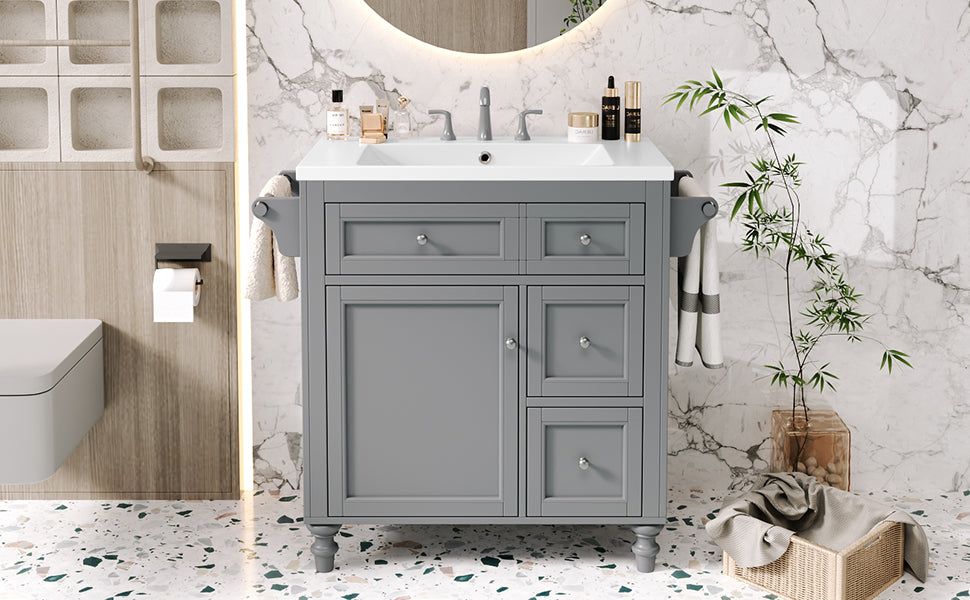 30'' Bathroom Vanity With Top Sink, Modern Bathroom Storage Cabinet With 2 Drawers And A Tip Out Drawer, Single Sink Bathroom Vanity Same As Sw000143Aae Grey Bathroom Modern Solid Wood Mdf Resin