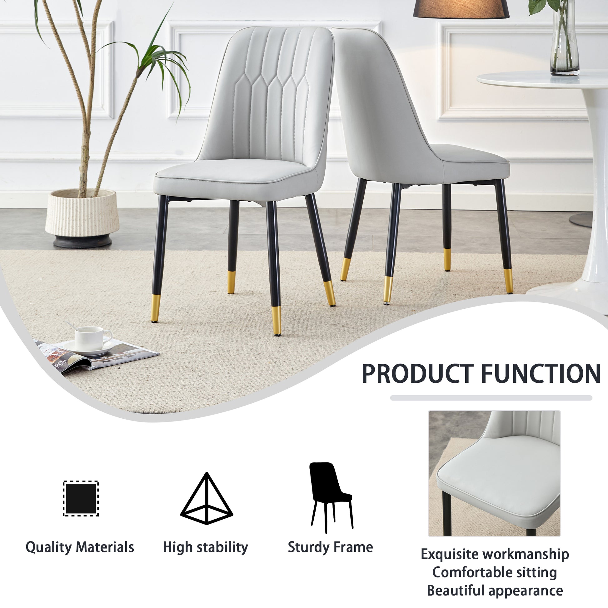 Large Modern Minimalist Rectangular Dining Table With 0.39 "Imitation Marble Black Desktop And Gold Metal Legs, Paired With 6 Chairs With Pu Cushions And Black Metal Legs.F 1538 C 007 Black Gold Glass Metal