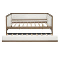 Full Size Upholstered Daybed With Trundle And Decoration, Wood Color Box Spring Not Required Full Wood Wood Daybeds Linen Upholstered