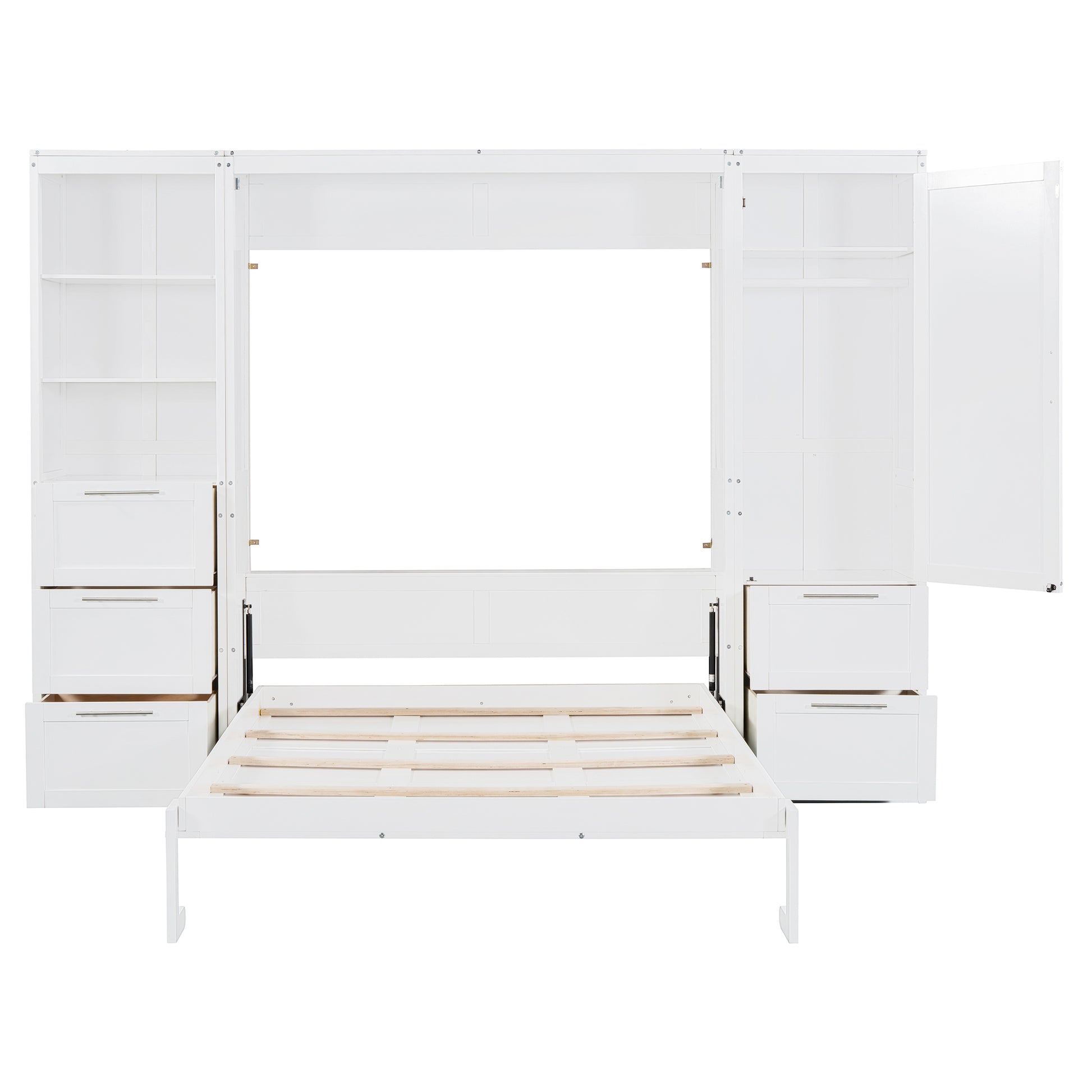Queen Size Murphy Bed Wall Bed With Closet ,Drawers And Shelves,White Queen White Mdf Lvl