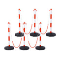 6 Pack Traffic Delineator Post Cones With Fillable Base, Adjustable Plastic Safety Barrier With 5Ft Plastic Chain, Outdoor And Indoor Crowd Control Stanchion For Traffic Control And Warning W R White Red Plastic