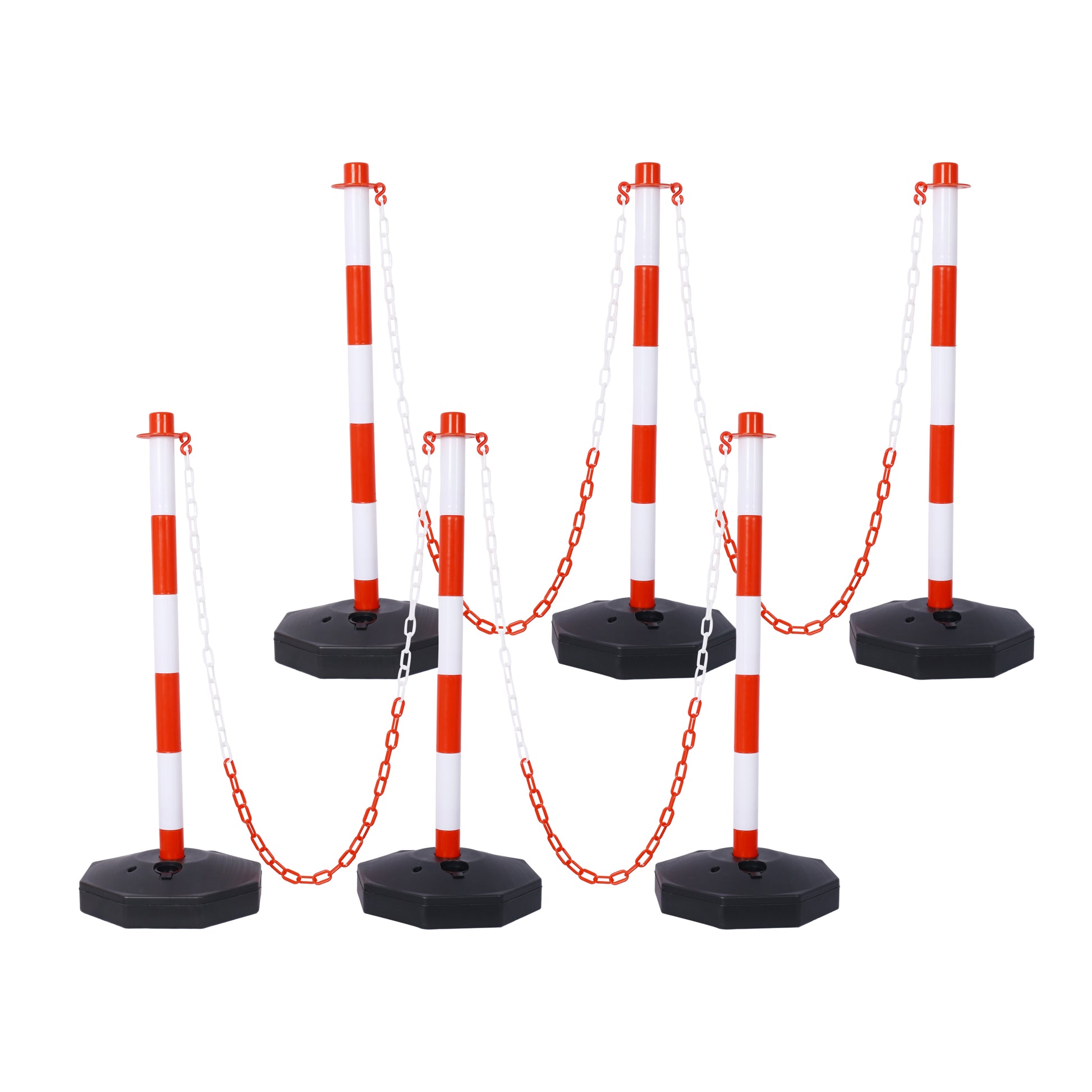 6 Pack Traffic Delineator Post Cones With Fillable Base, Adjustable Plastic Safety Barrier With 5Ft Plastic Chain, Outdoor And Indoor Crowd Control Stanchion For Traffic Control And Warning W R White Red Plastic