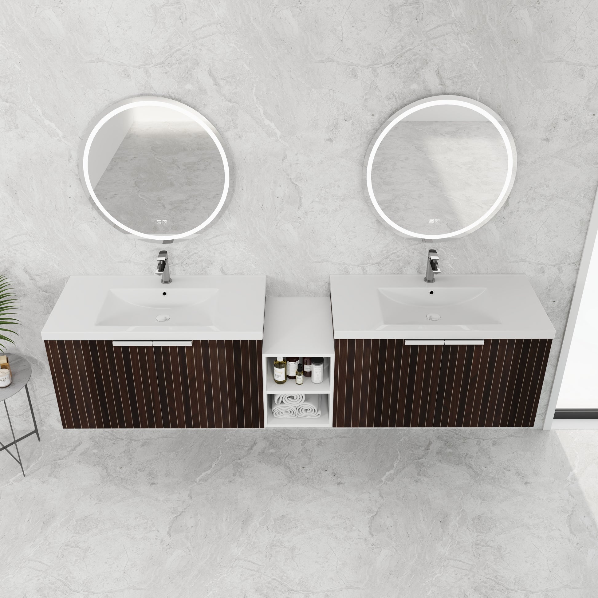 82 Inch Soft Close Doors Bathroom Vanity With Sink, A Small Storage Shelves, 36" And 12" Combination Cabinet, Kd Packing Silver Brown Stripe Bathroom Modern Plywood