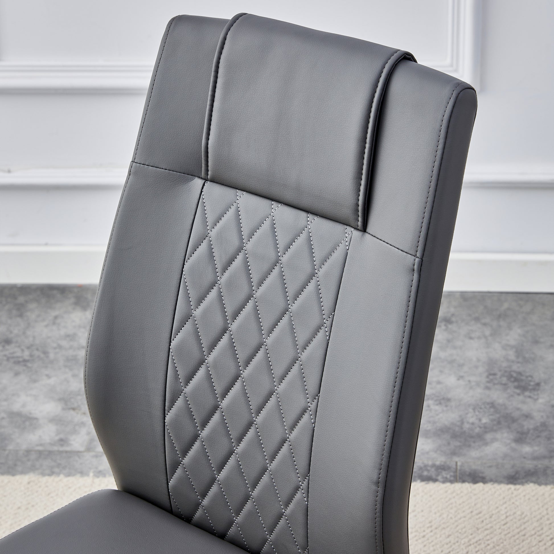 Table And Chair Set.The Table Has A Glass Tabletop With Imitation Marble Pattern Stickers And Stainless Steel Golden Table Legs. Paried With Comfortable Chairs With Pu Seats And Metal Legs. White Gold Seats 8 Glass Metal