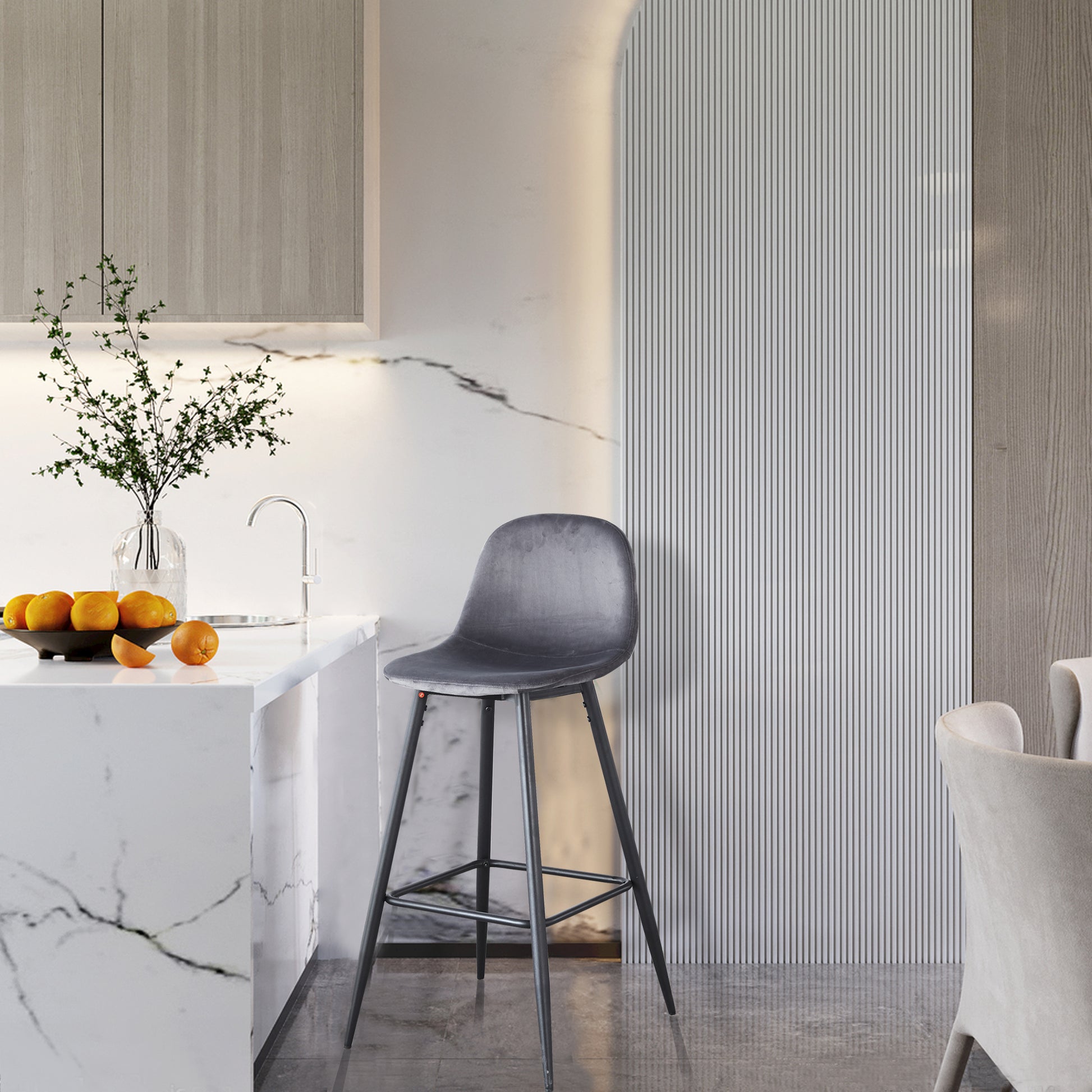 Bar Stools Set Of 2, 30 Inches Velvet Barstool Modern Counter Bar Height Chair With Back, Sturdy Metal Legs & Footrests, Easy Assembly, Island Stool For Kitchen Bar Dark Grey Velvet