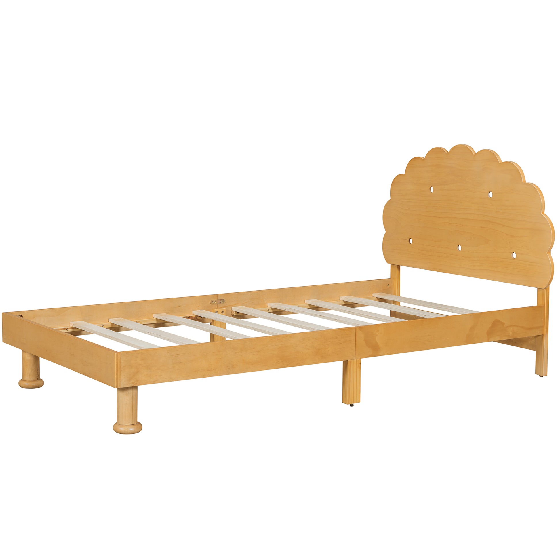 Kids Cookie Shaped Bed Frame For Boys & Girls,Twin Size Platform Bed, Walnut Box Spring Not Required Twin Walnut Wood Bedroom Contemporary,Cute,Modern Bed Frame Wood