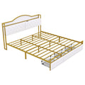 Metal Platform Bed With 3 Drawers, Storage Headboard, King, Gold King Gold White Fabric Metal