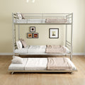 Heavy Duty Sturdy Meta Twin Over Twin With Trundle Bunk Bed L Noise Reduced Safety Guardrail No Box Spring Needed,Gray Silver Twin Gray Silver Metal