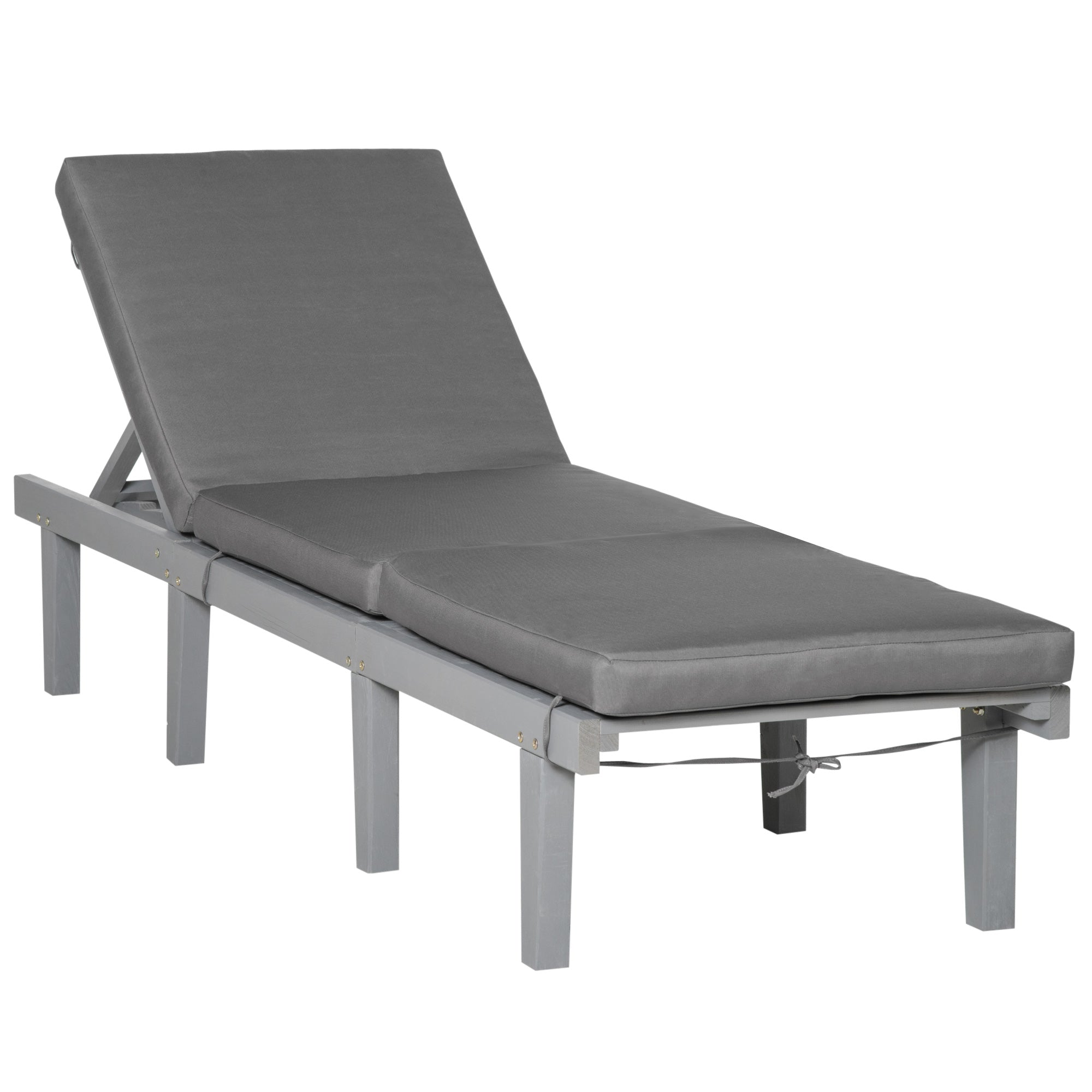 Outsunny Chaise Lounge Chair For Outdoor, Patio Recliner With 4 Position Adjustable Backrest And Cushion For Deck, Beach, Lawn And Sunbathing, Gray Grey Polyester