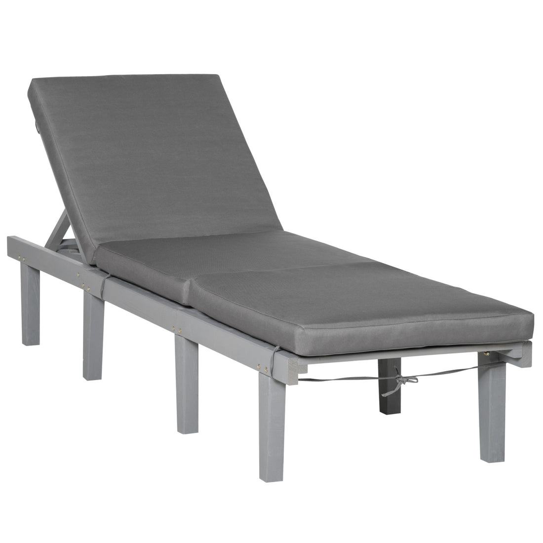 Outsunny Chaise Lounge Chair For Outdoor, Patio Recliner With 4 Position Adjustable Backrest And Cushion For Deck, Beach, Lawn And Sunbathing, Gray Grey Polyester
