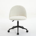 White Boucle Office Chair Desk Chair, Mid Back Adjustable Swivel Computer Chair With Black Legsmodern Upholstered Desk Chair With Wheels White Black Foam Polyester Blend