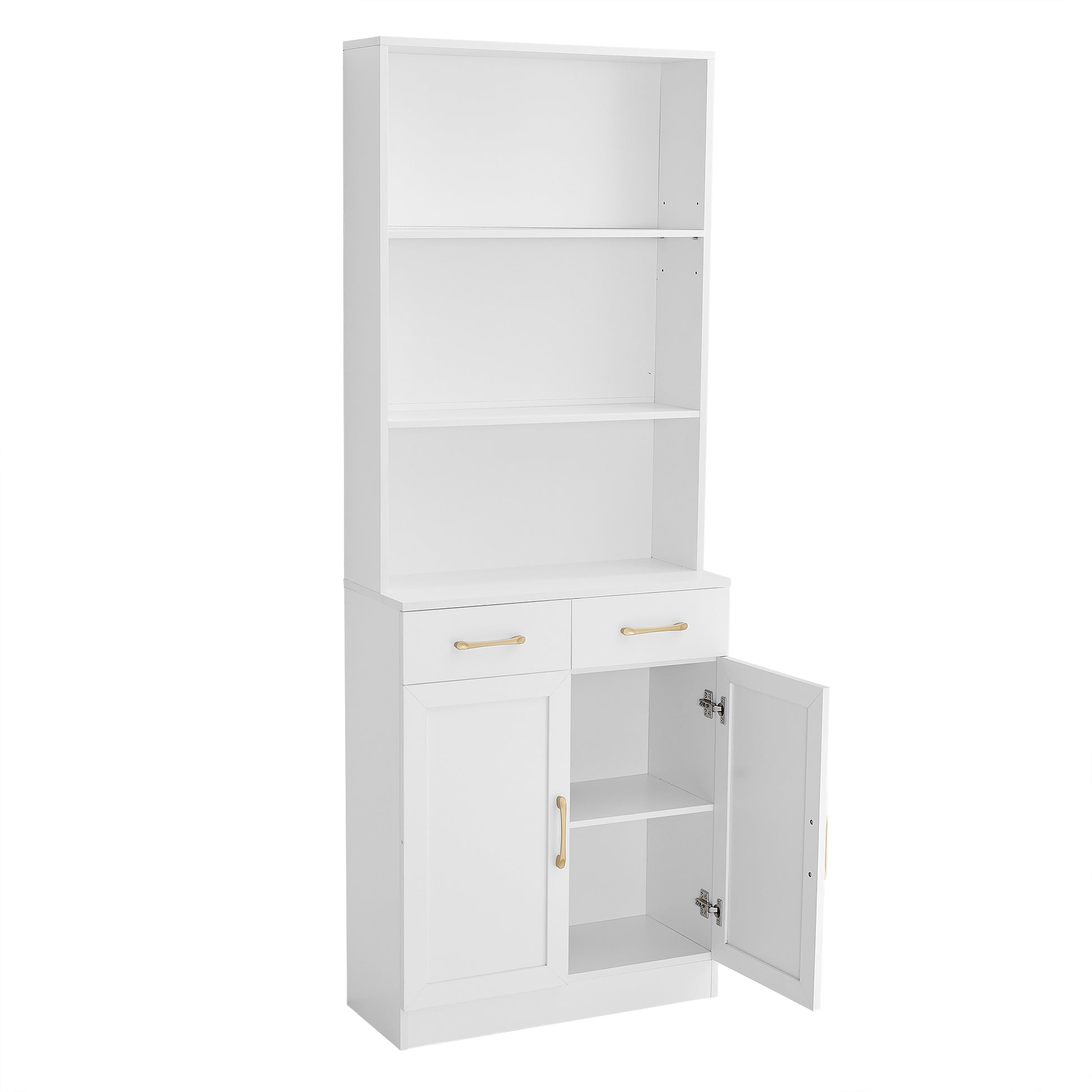 Bathroom Storage Cabinet, Cabinet With Two Doors And Drawers, Adjustable Shelf, Three Layer Open Shelf, Mdf Board, White White Mdf