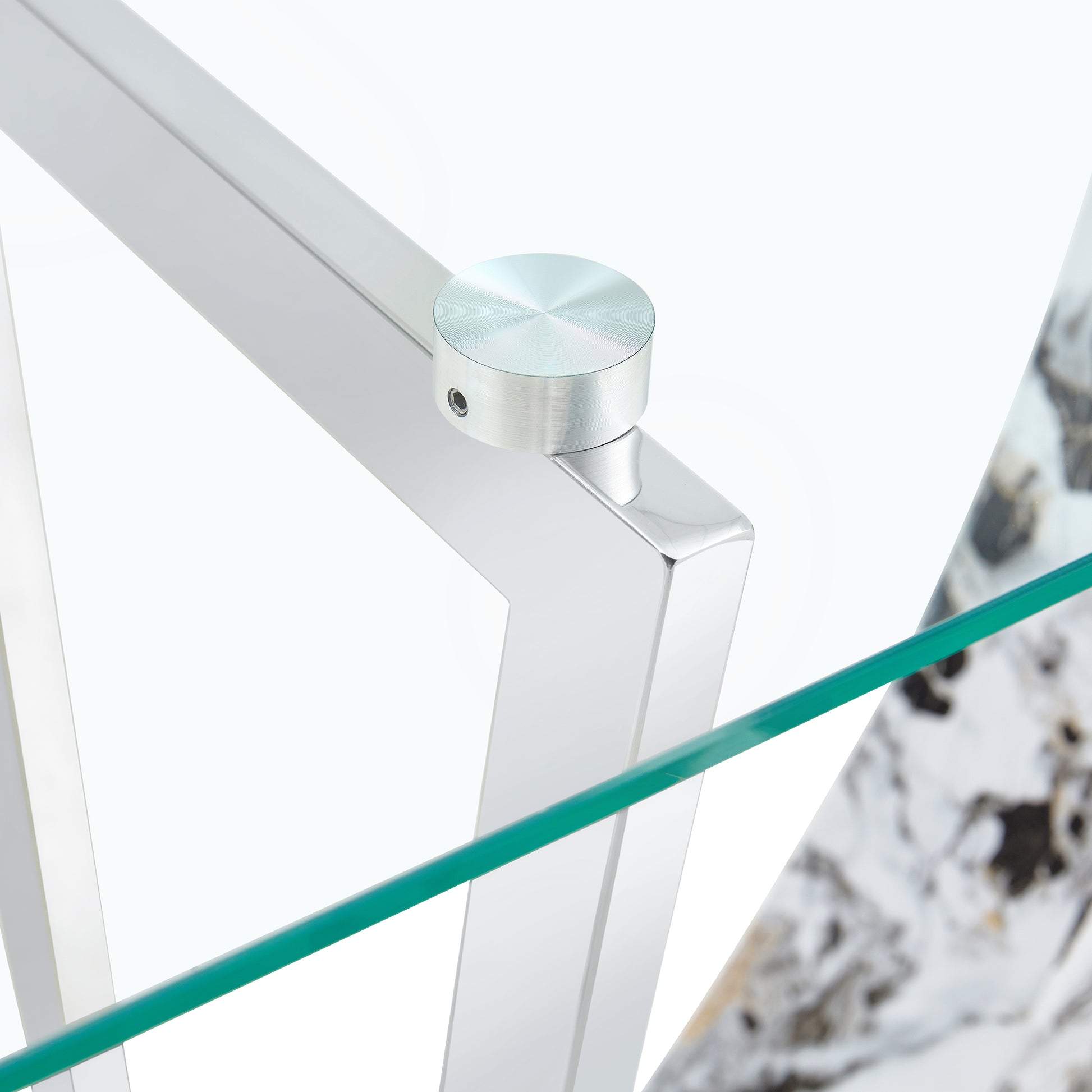 Modern Minimalist Rectangular Glass Table With 0.39 "Tempered Glass Top And Mdf White Patterned Sticker Legs For Entrance And Living Room. Transparent Glass