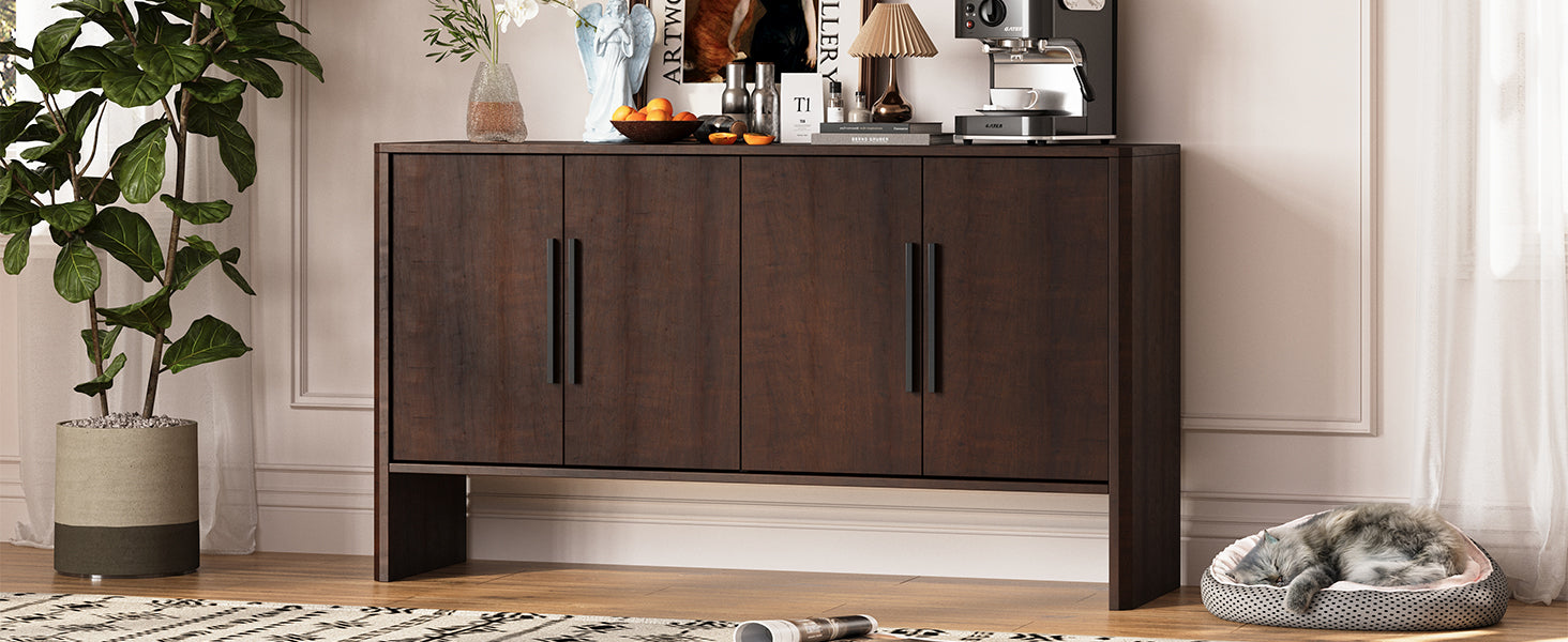 4 Door Large Storage Retro Sideboard With Adjustable Shelves And Long Handles For Kitchen, Dining Room And Living Room Espresso Espresso Mdf