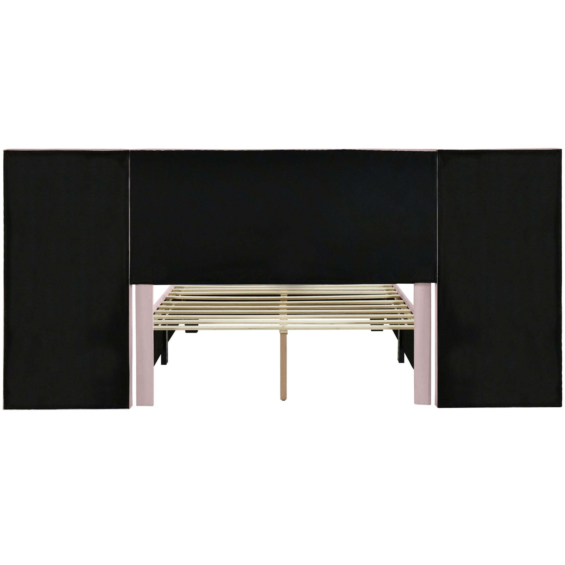 Full Size Upholstered Platform Bed With Big Headboard, Bedroom Furniture, Velvet, Pink Full Pink Plywood