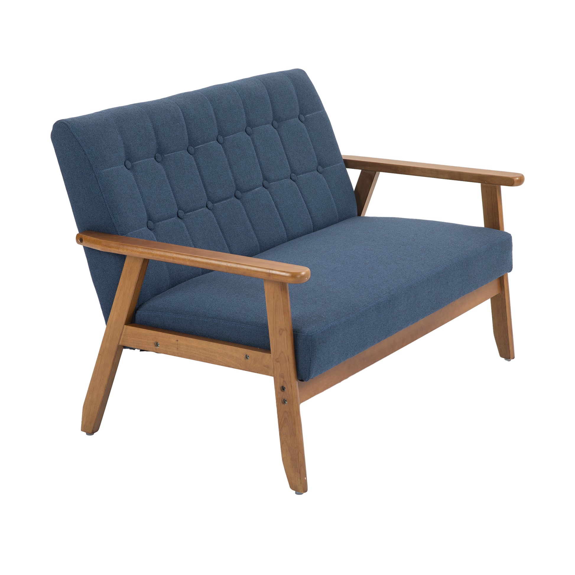 Coolmore Mid Century Modern Solid Loveseat Sofa Upholstered Linen Loveseat, 2 Seat Upholstered Loveseat Sofa Modern Couch Navy Linen 2 Seat