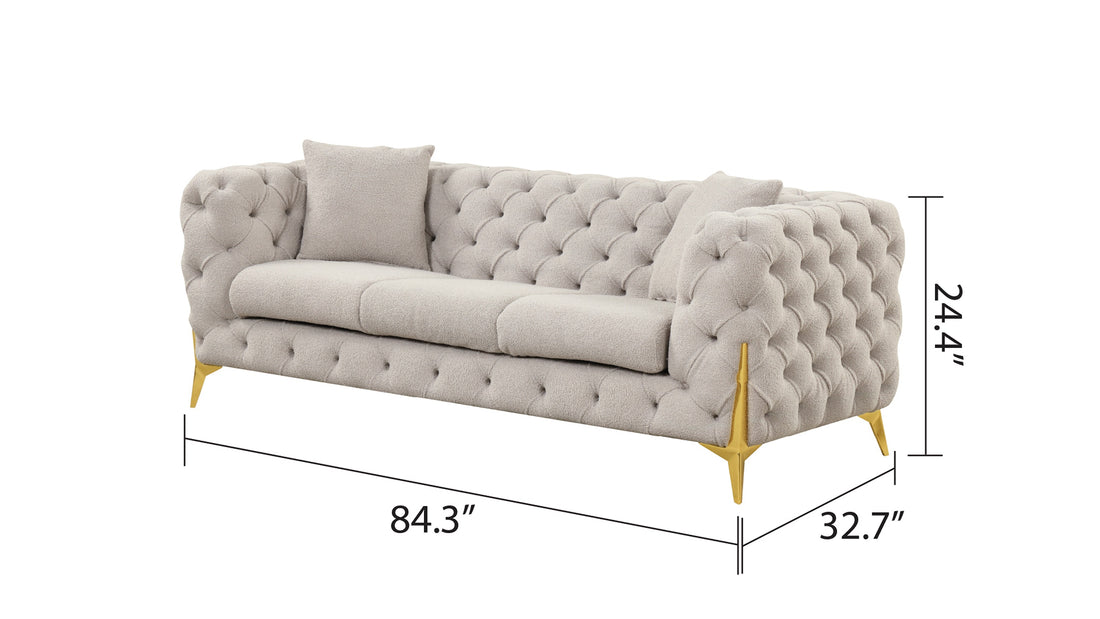 Contempo Buckle Fabric Modern Style 2Pc Sofa Chair Living Room Set Made With Wood In Light Gray Light Gray Velvet Primary Living Space Contemporary Faux Fur Wood 4 Seat