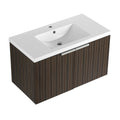 36 Inch Bathroom Cabinet With Resin Sink,Soft Close Doors,Float Mounting Design Silver Brown Stripe Bathroom Modern Plywood Plywood