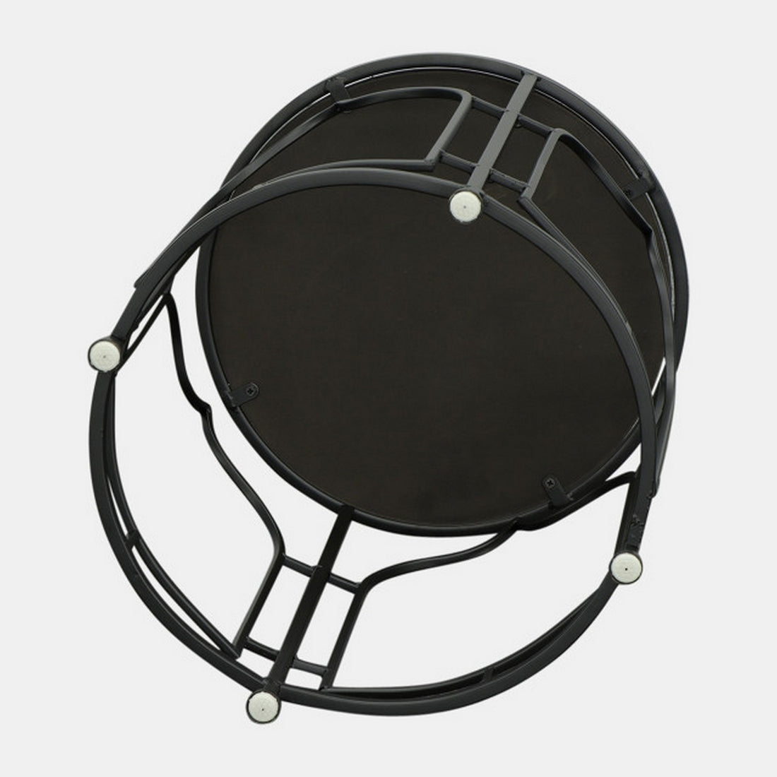 23 Inch Modern Side Table, Glass Top, Geometric Design, Set Of 2, Black Black Glass Metal