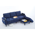 Blue Color Knock Down 3 Seat Combo Sofa With Storage Ottoman For Living Room Apartment Bedroom And Compact Room,Room, Upholstered Sectional Couch, L Shaped Bench With A Footrest, A Individual Stool White Wood Primary Living Space Heavy Duty Pine 3 Seat