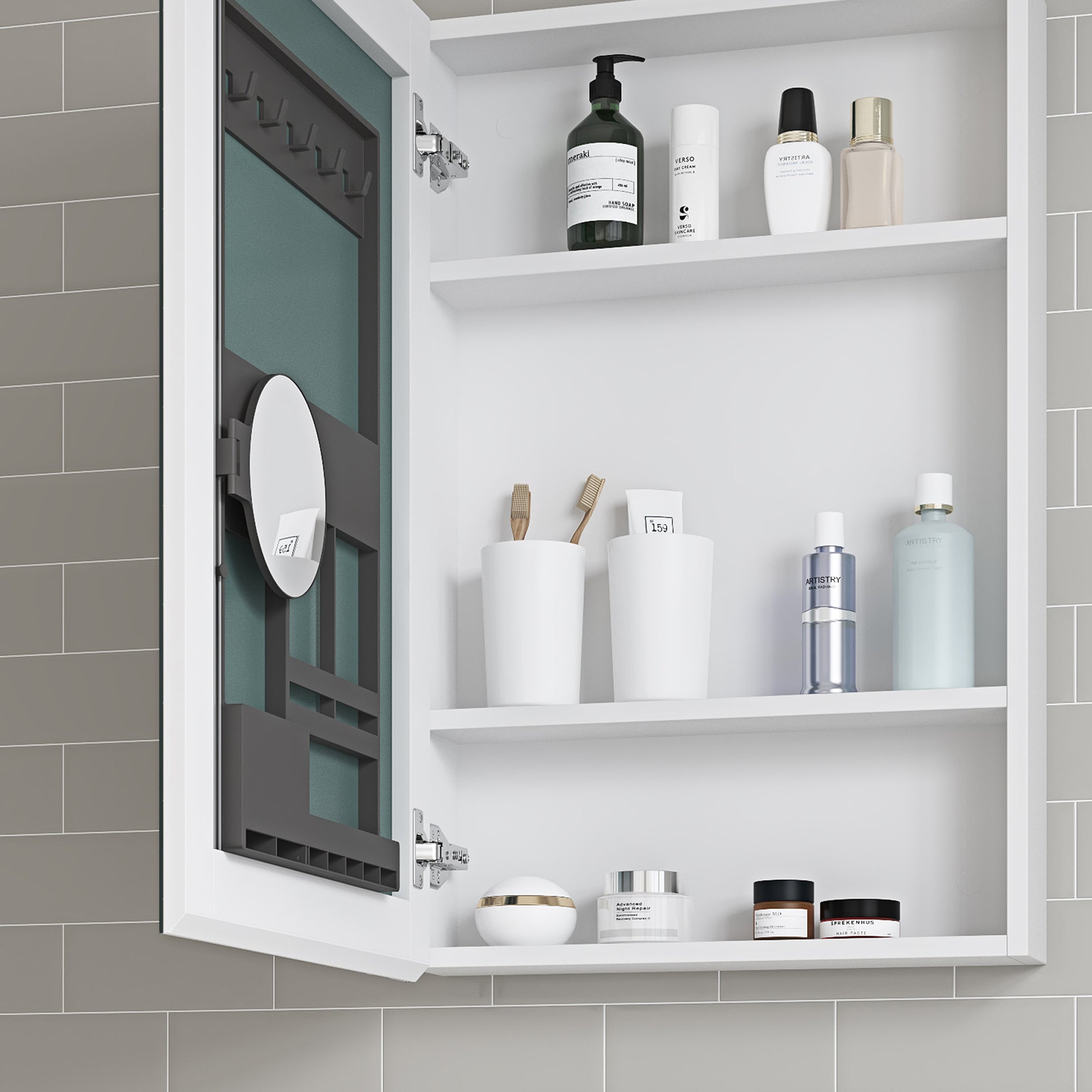 20'' W X 30'' H Bathroom Mirror Medicine Cabinet Wooden Door Medicine Cabinets For Bathroom, Wall Mounted Recessed Or Surface, Bathroom Mirror With Storage, Left Opening Door White Engineered Wood