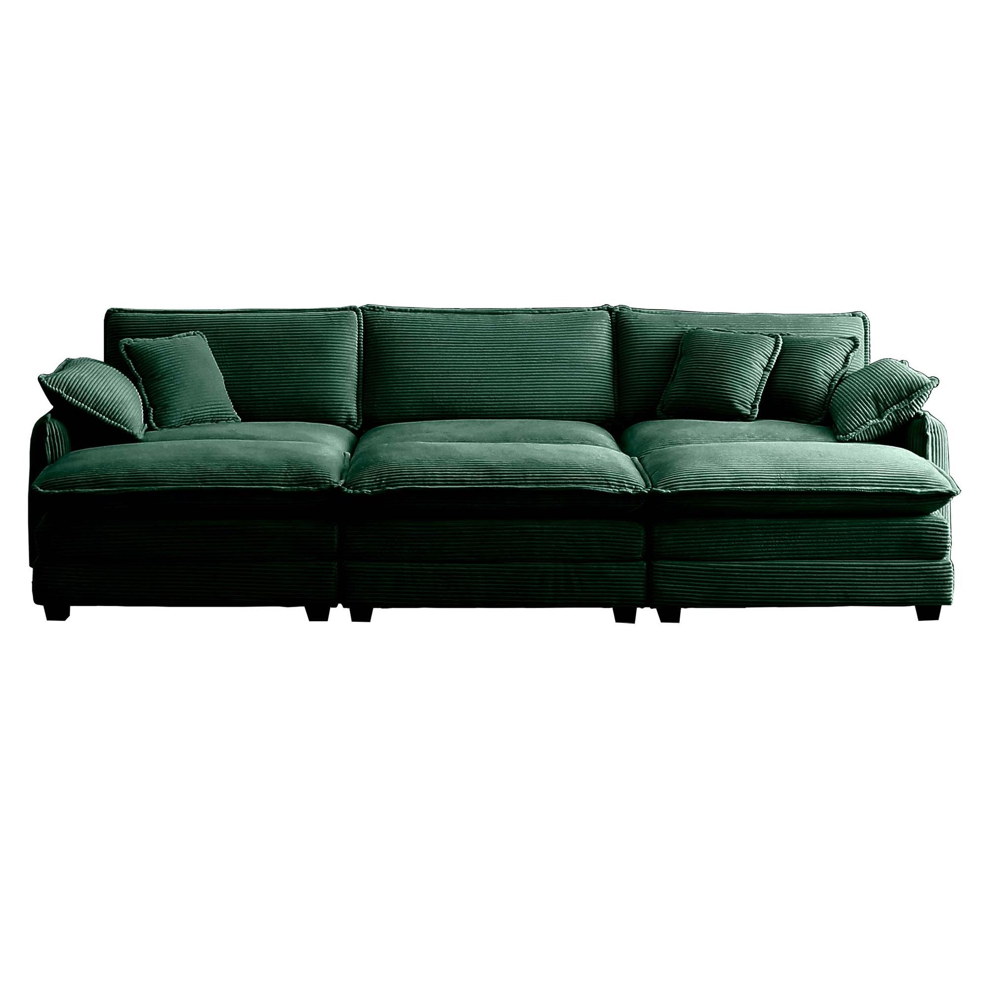 Oversized Modular Cushioned Sofa,With 3 Ottomans To Work As Sleeper Sofa Beds, 3 Seater Sofa With 3 Footstools,Green Corduroy Fabric Green Corduroy 3 Seat