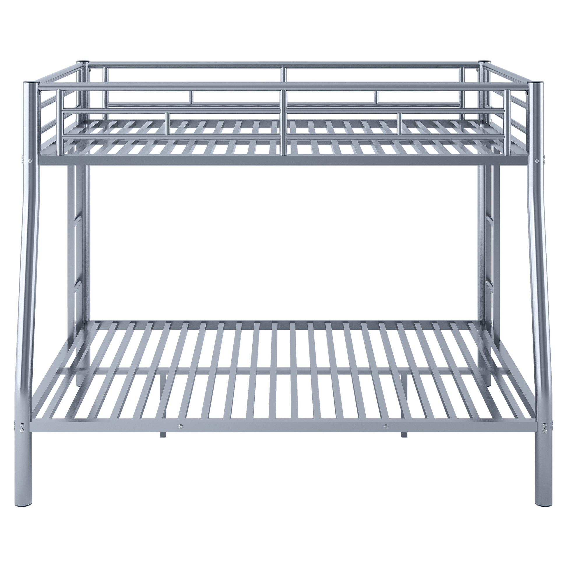 Full Xl Over Queen Metal Bunk Bed With Ladder And Guardrails, Silver Box Spring Not Required Full Xl Silver Metal Metal