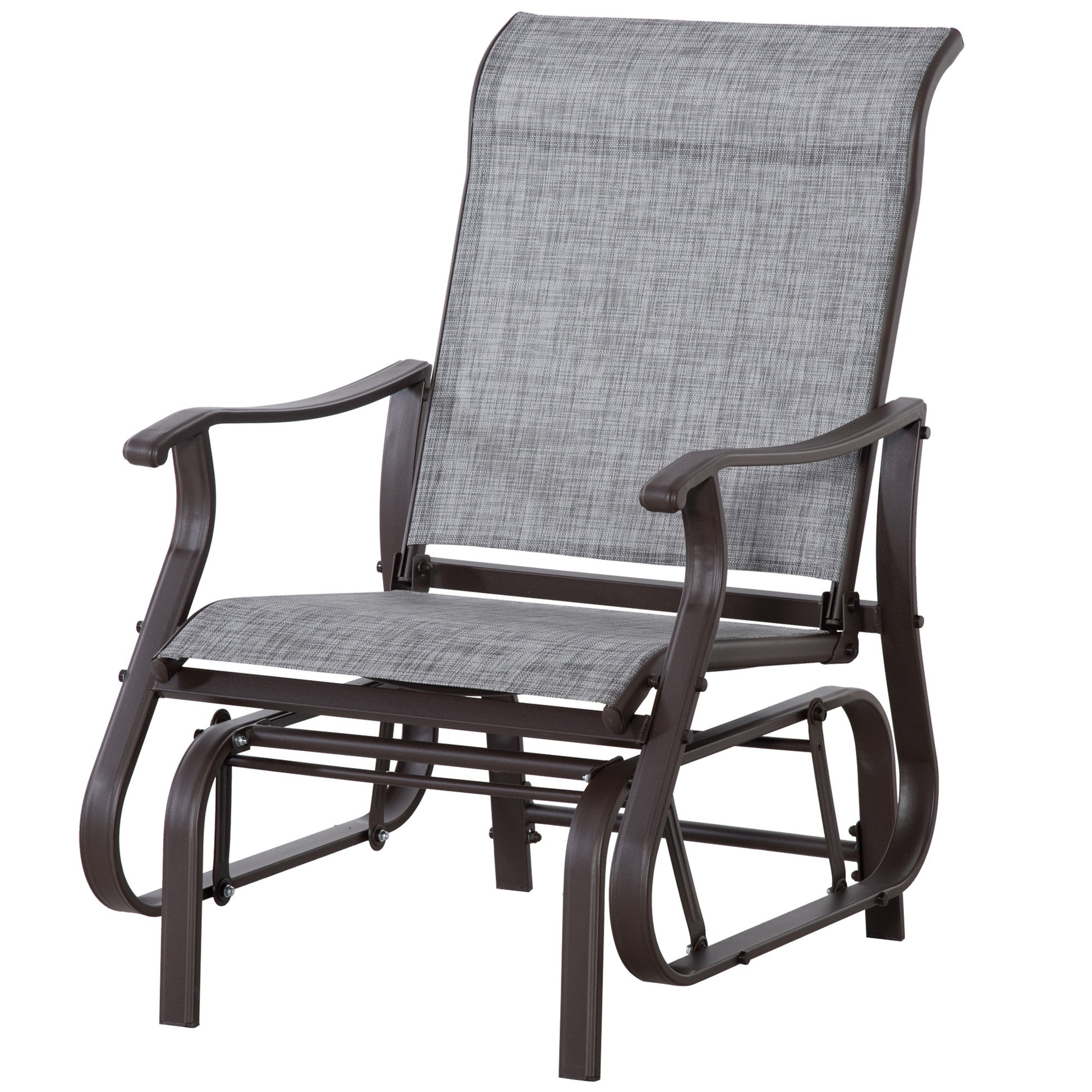 Outsunny Outdoor Glider Chair, Gliders For Outside Patio With Steel Frame And Mesh Fabric For Backyard, Garden, And Porch, Gray Grey Mesh