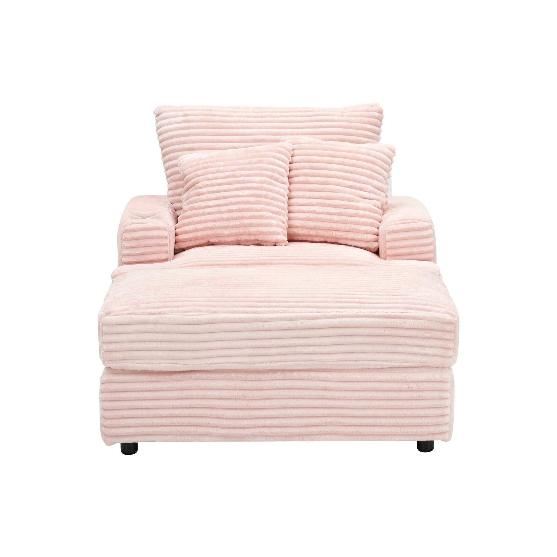 39 Inch Spring Upholstered Armchair And Ottoman Set Comfortable Single Sofa With Cup Holder And Corduroy Fabric, Perfect For Living Room Or Bedroom Pink Corduroy 1 Seat