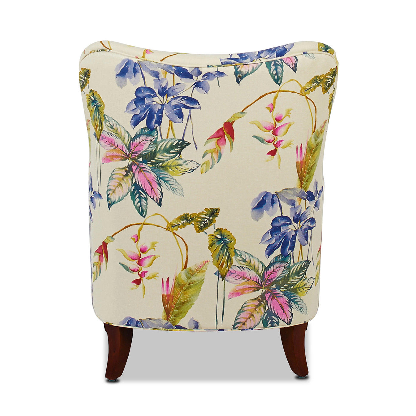 Paradise Upholstered Arm Chair, Off White Floral Printed On Cotton Beige Foam Fabric