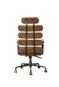 Retro Brown Swivel Office Chair With Pneumatic Lift Caster Wood Solid Brown Office Office Chairs Solid Back Swivel Genuine Leather