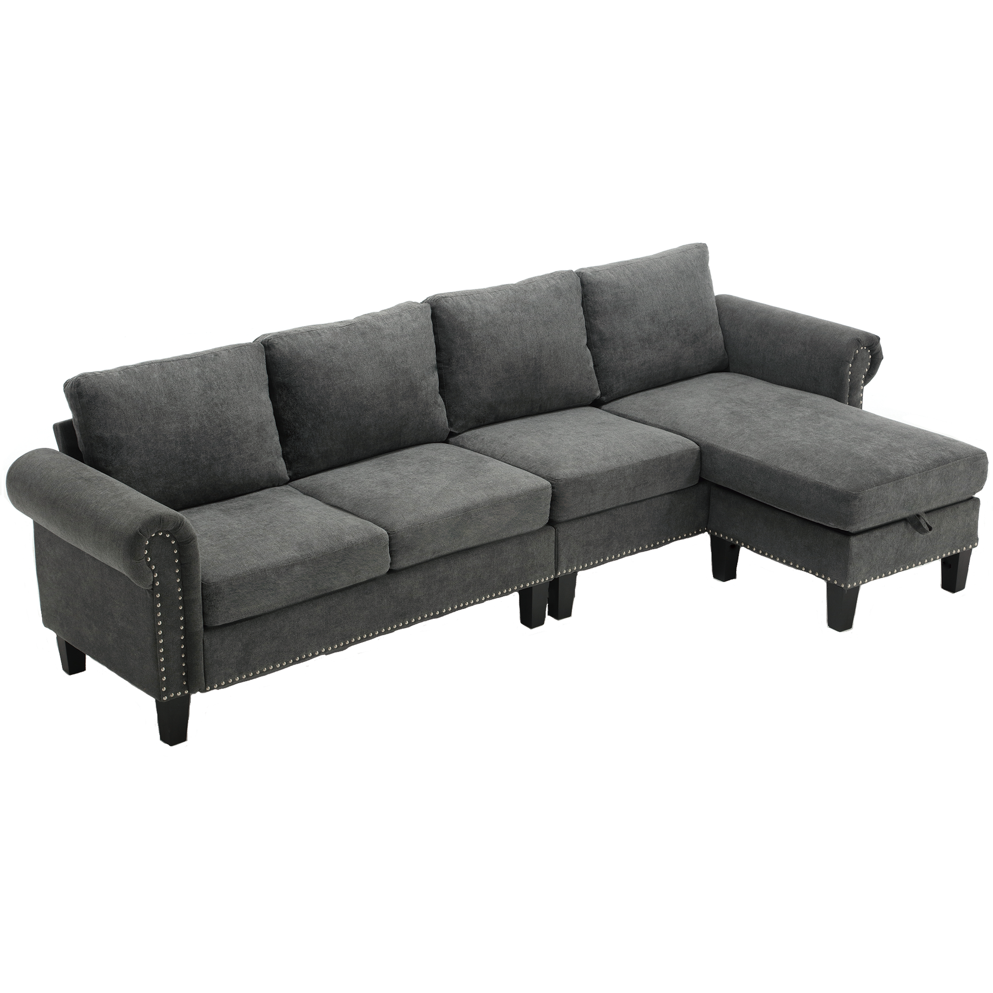 Arrived Convertible Sectional Sofa With Storage,L Shaped Sofa,Four Seater Sofa,Modern Linen Fabric Sectional Couches For Living Room,Gray Gray Polyester Wood Primary Living Space Medium Soft Cushion Back Modern Rolled Arms Wood 4 Seat
