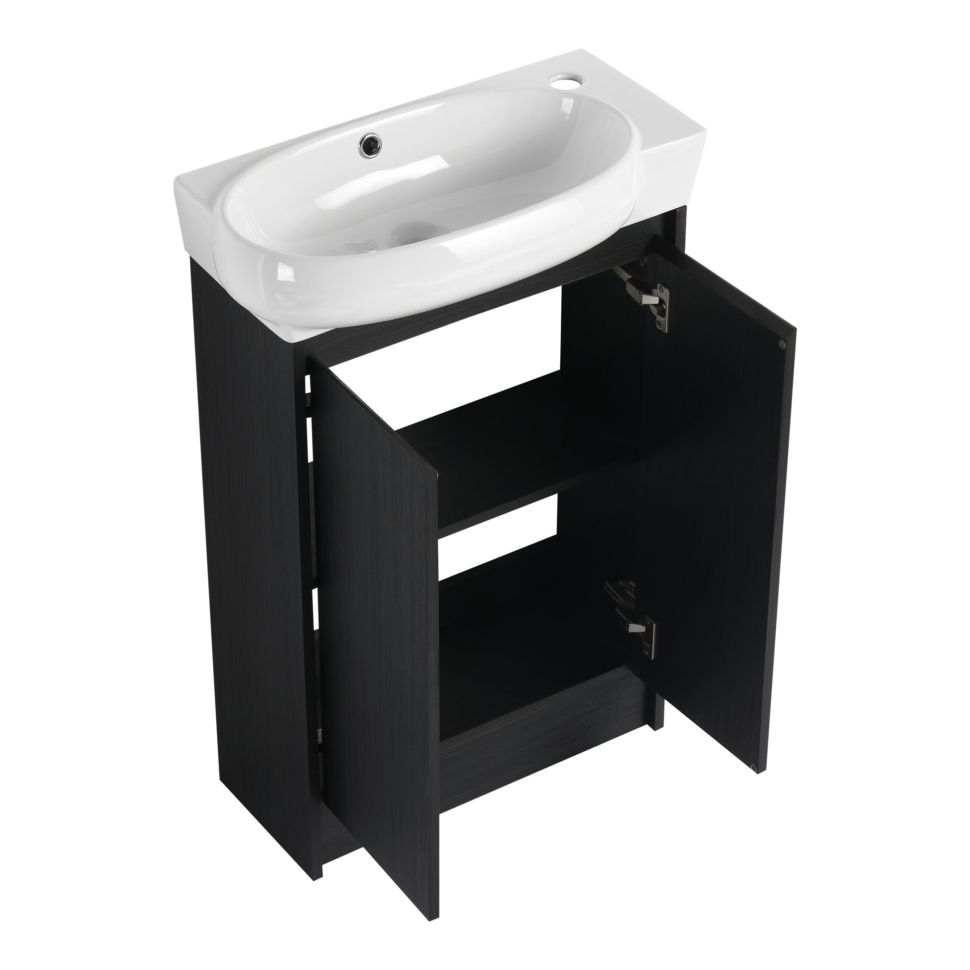 23" Freestanding Bathroom Vanity With Sink, Soft Close Doors Black Chestnut Bathroom Modern Plywood