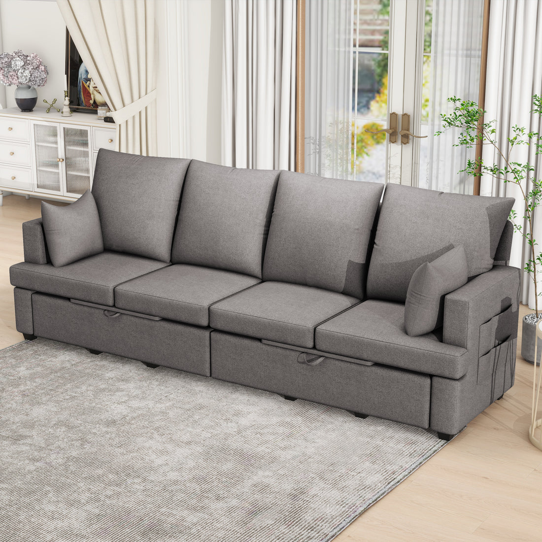 Modern Modular Sofa, 4 Seat Chenile Sectional Couch Set With 2 Pilows Lncluded, Freely Combinableindoor Funiture For Living Room,Apartment, Office, 3 Colors Dark Grey Chenille Metal Primary Living Space Medium Soft Loose Back Modern Poplar Foam Plywood 4