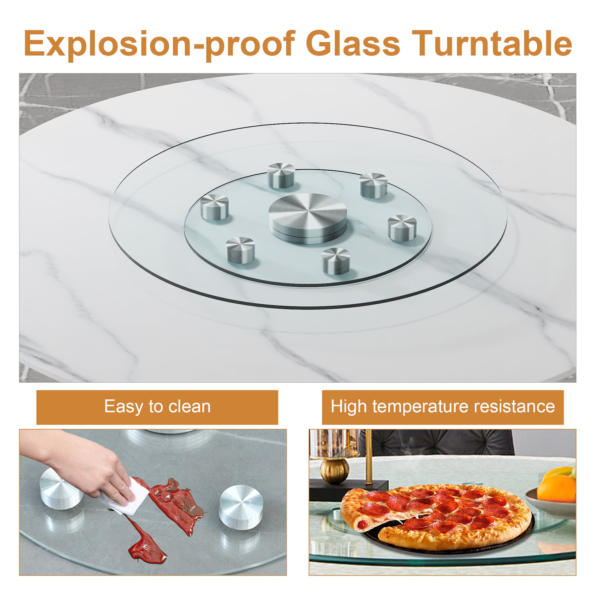 Double Layer Rotatable Round Glass.The Rotatable Design Makes It More Convenient To Retrieve And Place Items.The Upper Glass Has A Diameter Of 24 Inches, While The Lower Glass15 Inches. Transparent Glass