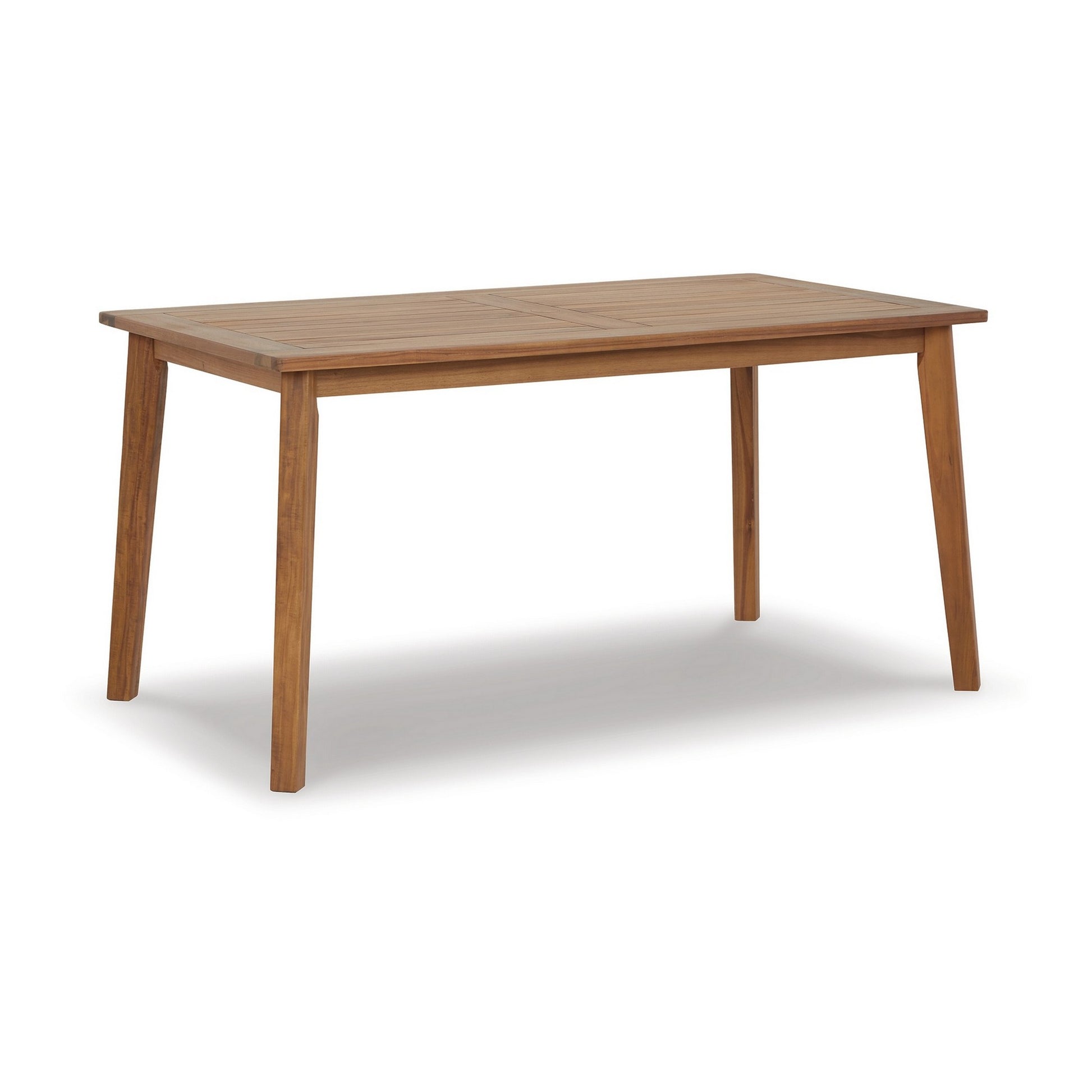 Nilen 59 Inch Dining Table, Natural Brown Acacia Wood, Slatted Surface Brown Acacia Wood