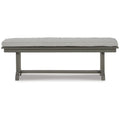 Vrai 54 Inch Outdoor Bench, Gray Wood Frame, Trestle Base, Cushioned Seat Gray Hdpe