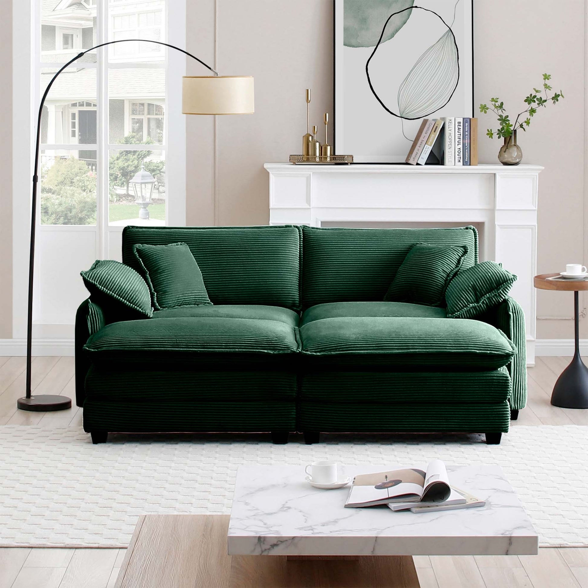 Two Seater Theater Sofa With 2 Footrest, 2 Seater Sofa With Ottoman For Small Living Spaces,Green Corduroy Green Corduroy 2 Seat