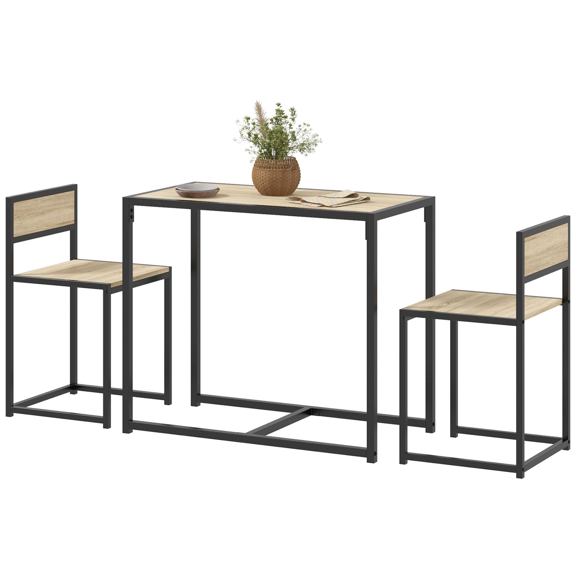 Homcom 3 Piece Industrial Dining Table Set For 2, Kitchen Table And Chairs, Dining Room Sets For Small Spaces, Oak Oak Mdf