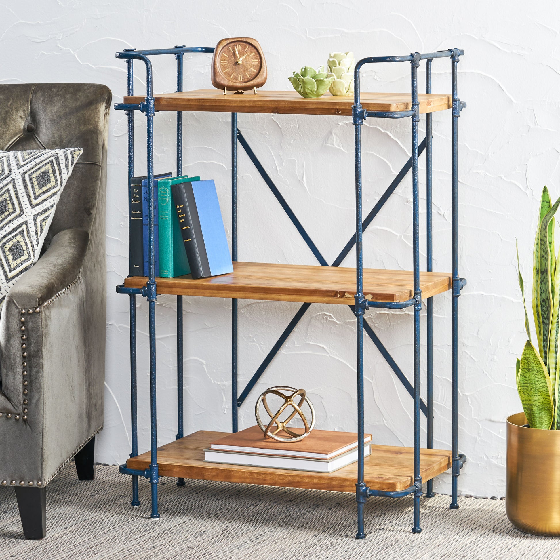 Yorktown 3 Shelf Bookcase Natural Metal & Wood
