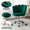 Coolmore Velvet Home Office Chair With Silver Base, Modern Cute Shell Back Upholstered Desk Chair For Vanity, Adjustable Swivel Task Chair For Office Green Velvet Green Foam Metal