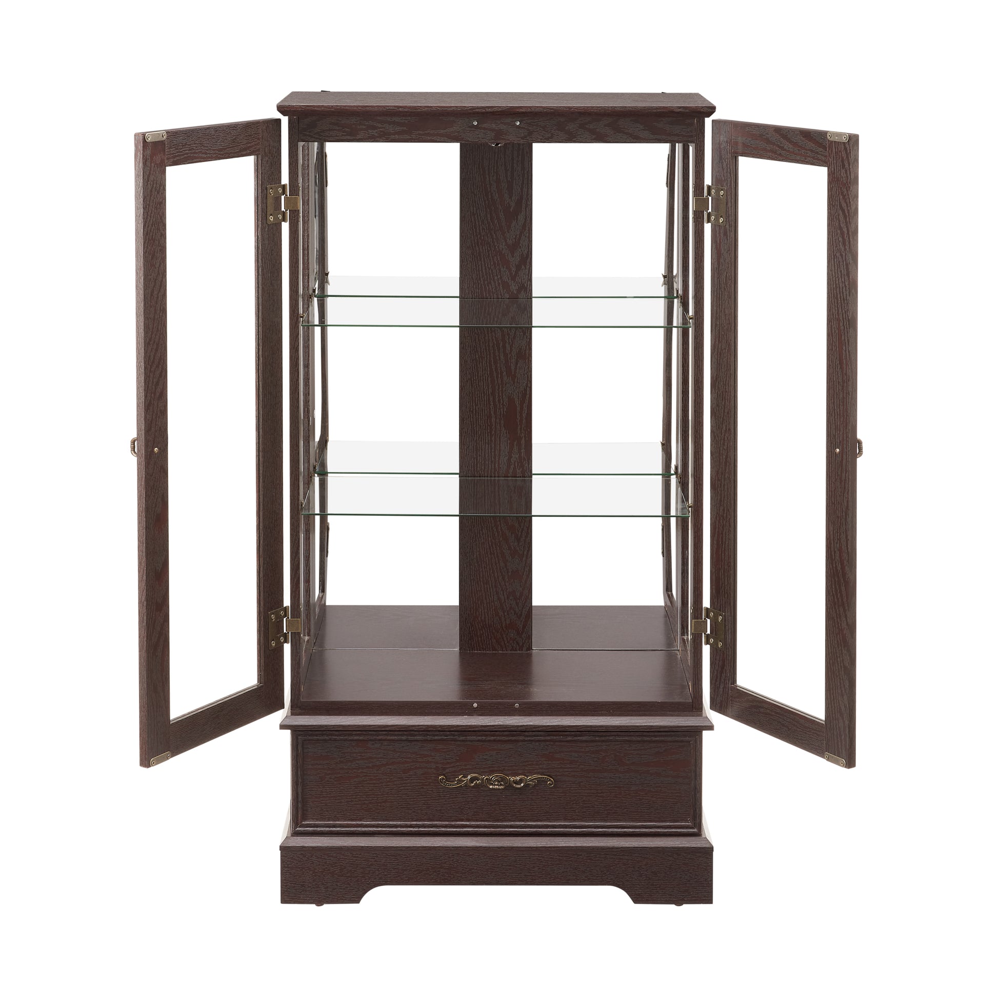 Glass Cabinet Lighted Glass Cabinet Curio Display Cabinet With Adjustable Glass Shelves 2 Doors And 1 Drawer Cabinet Bulb Included Cherry Cherry Mdf Glass