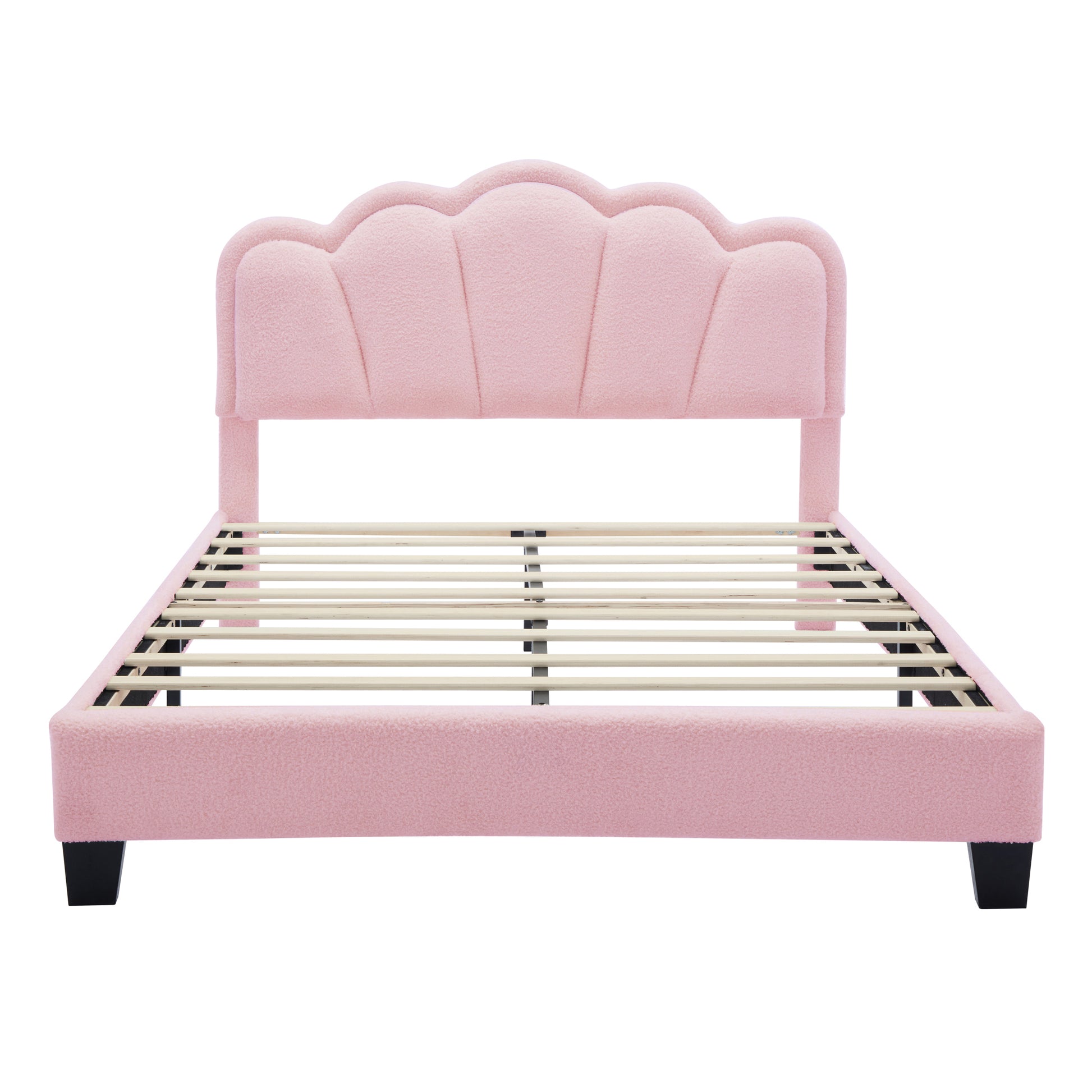 2 Pieces Bedroom Sets Full Size Flower Shaped Upholstered Led Platform Bed With Storage Ottoman Sherpa Fabric, Pink Full Pink 2 Piece Set Wood