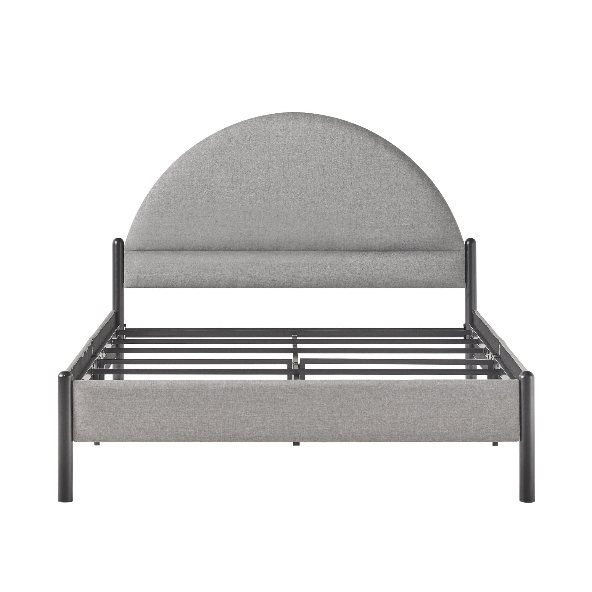 Modern Upholstered Curved Headboard Queen Bedframe Grey Queen Gray Metal Polyester
