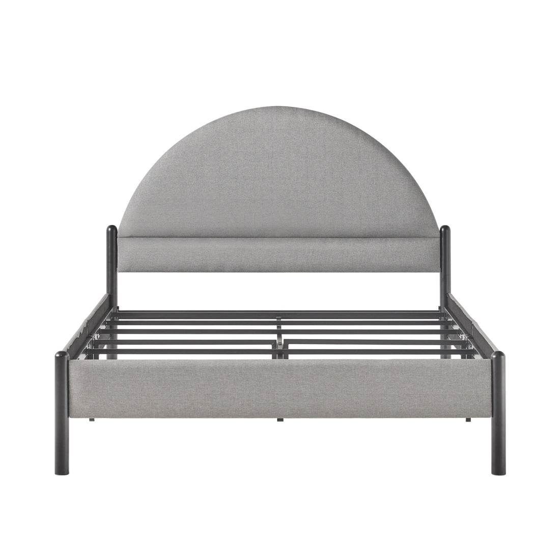Modern Upholstered Curved Headboard Queen Bedframe Grey Queen Gray Metal Polyester