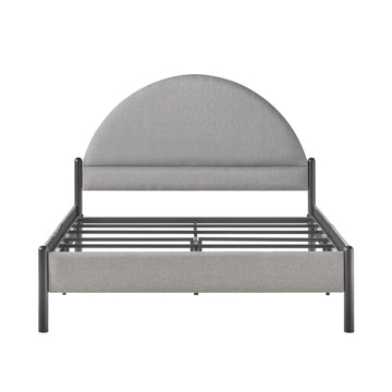Modern Upholstered Curved Headboard Queen Bedframe Grey Queen Gray Metal Polyester