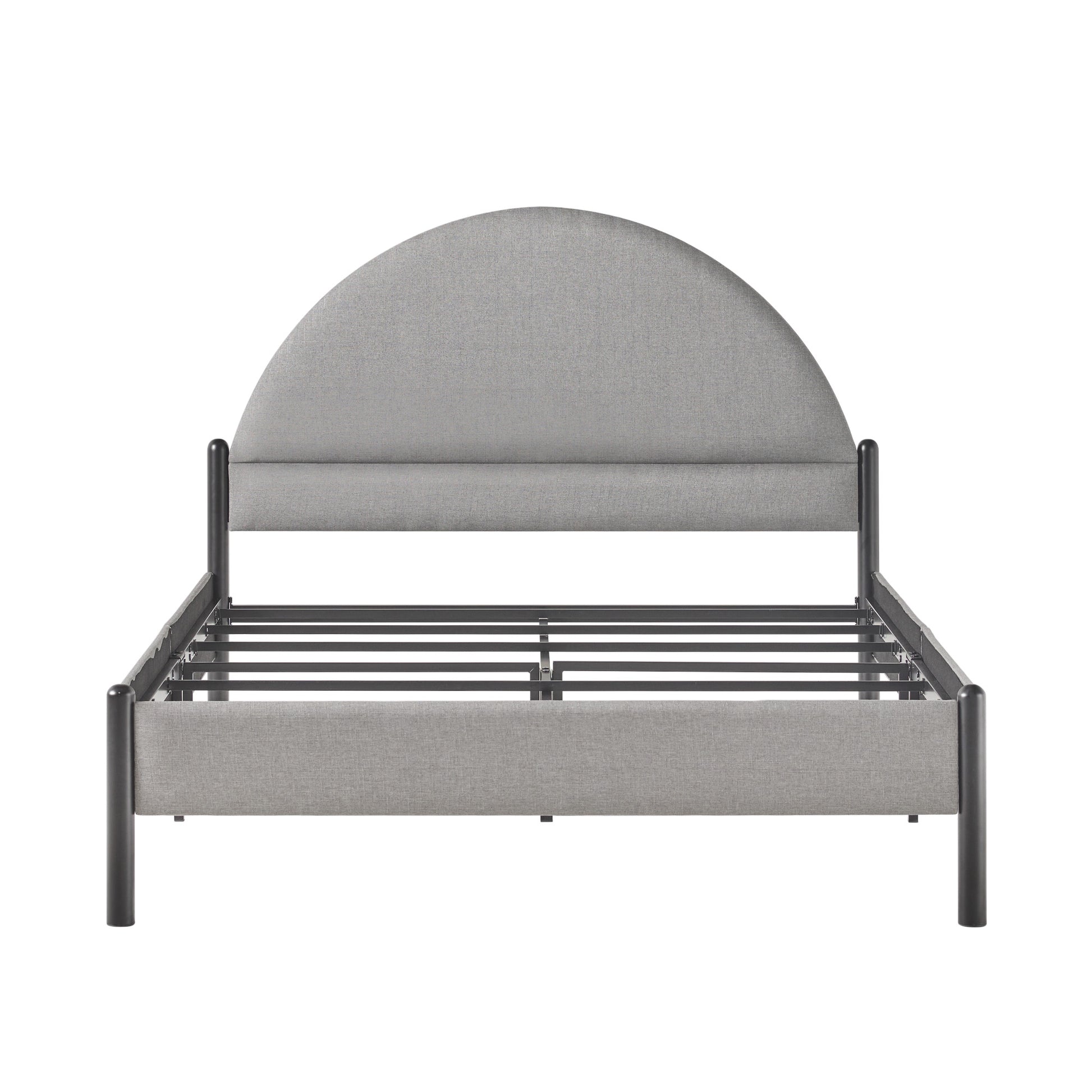 Modern Upholstered Curved Headboard Queen Bedframe Grey Queen Gray Metal Polyester
