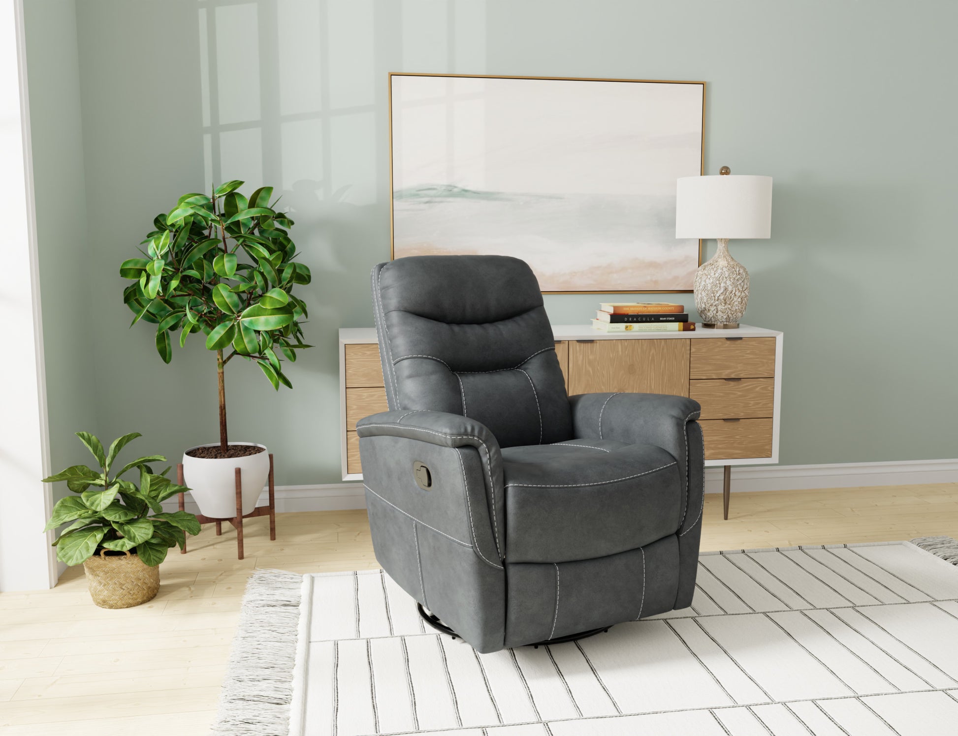 Korka Gray Swivel Gliding Recliner Dark Gray Primary Living Space Foam Engineered Wood