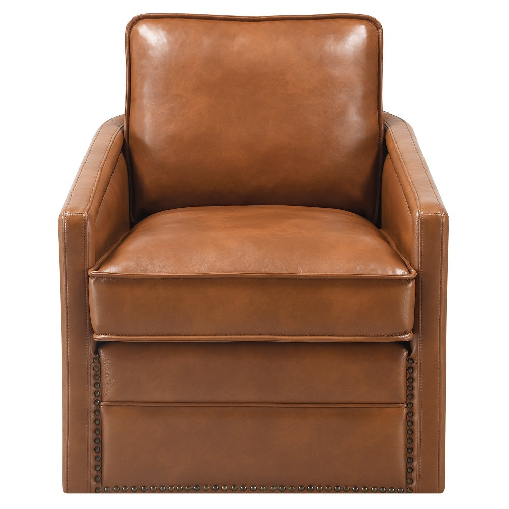 Brown Swivel Accent Chair Brown Primary Living Space Modern Genuine Leather